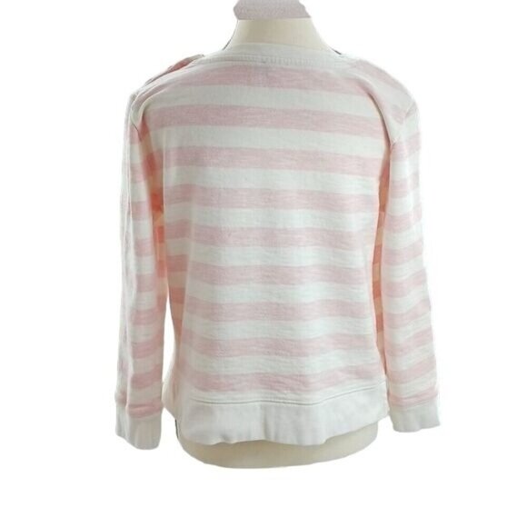 Talbots Womens Medium Sweater Pink White Stripe Button Shoulder Pullover Top - Picture 5 of 7